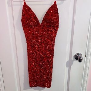 size small red dress fits just right worn once